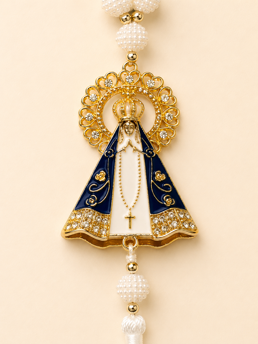 Virgin Mary Car Charm Set of 2, Marian Devotional Rearview Mirror Rosary, Catholic Gift