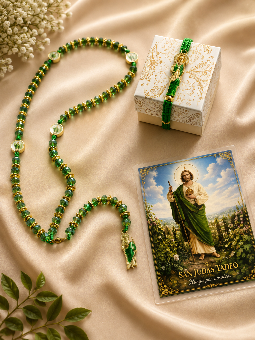 San Judas Tadeo Gift Set, Catholic Rosary & Bracelet, Saint Jude Prayer Gift, Religious Devotional Set