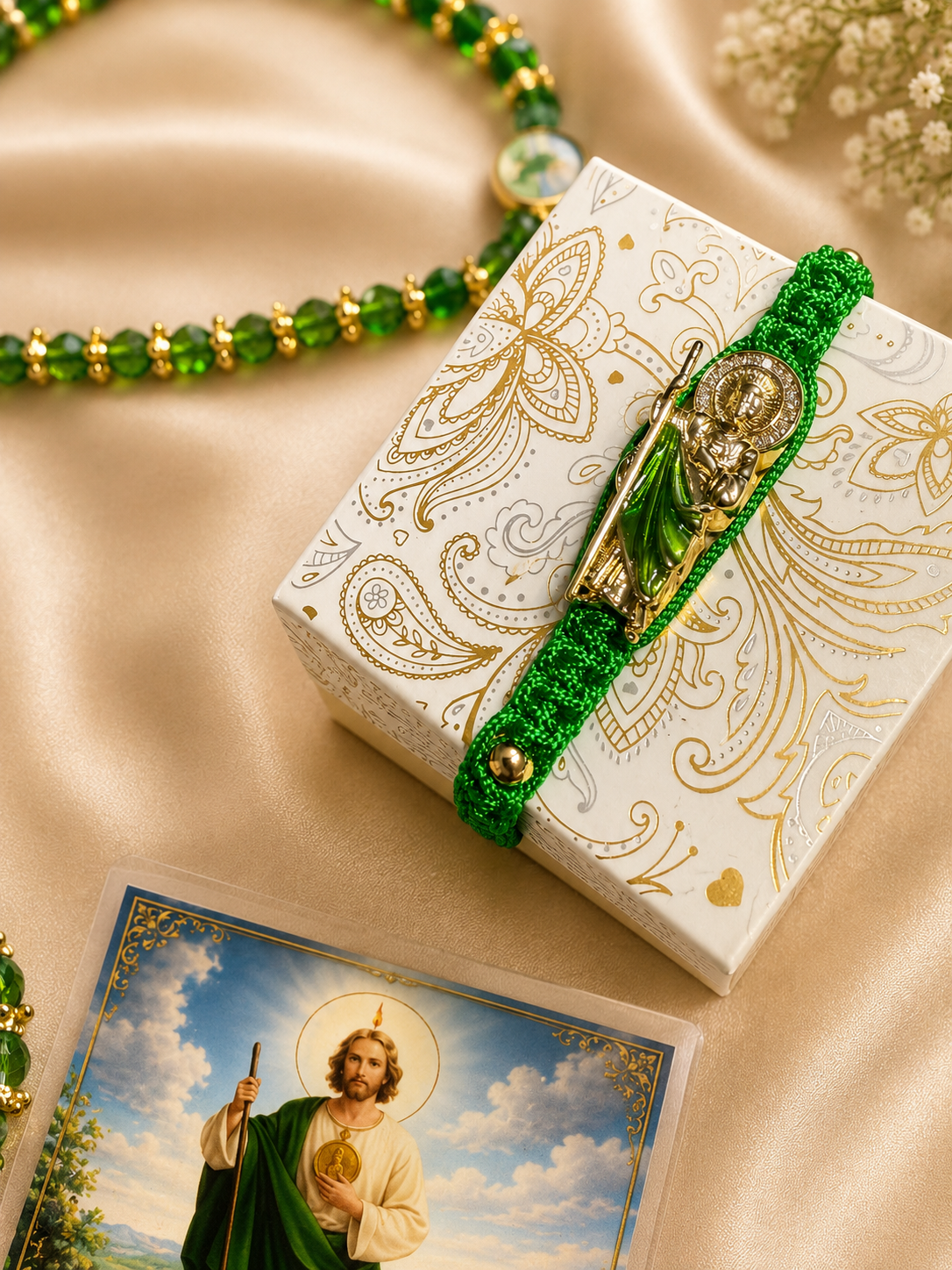 San Judas Tadeo Gift Set, Catholic Rosary & Bracelet, Saint Jude Prayer Gift, Religious Devotional Set