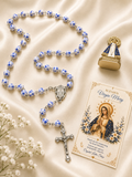 Virgin Mary Rosary, Blue Floral Beads, Catholic Prayer Gift