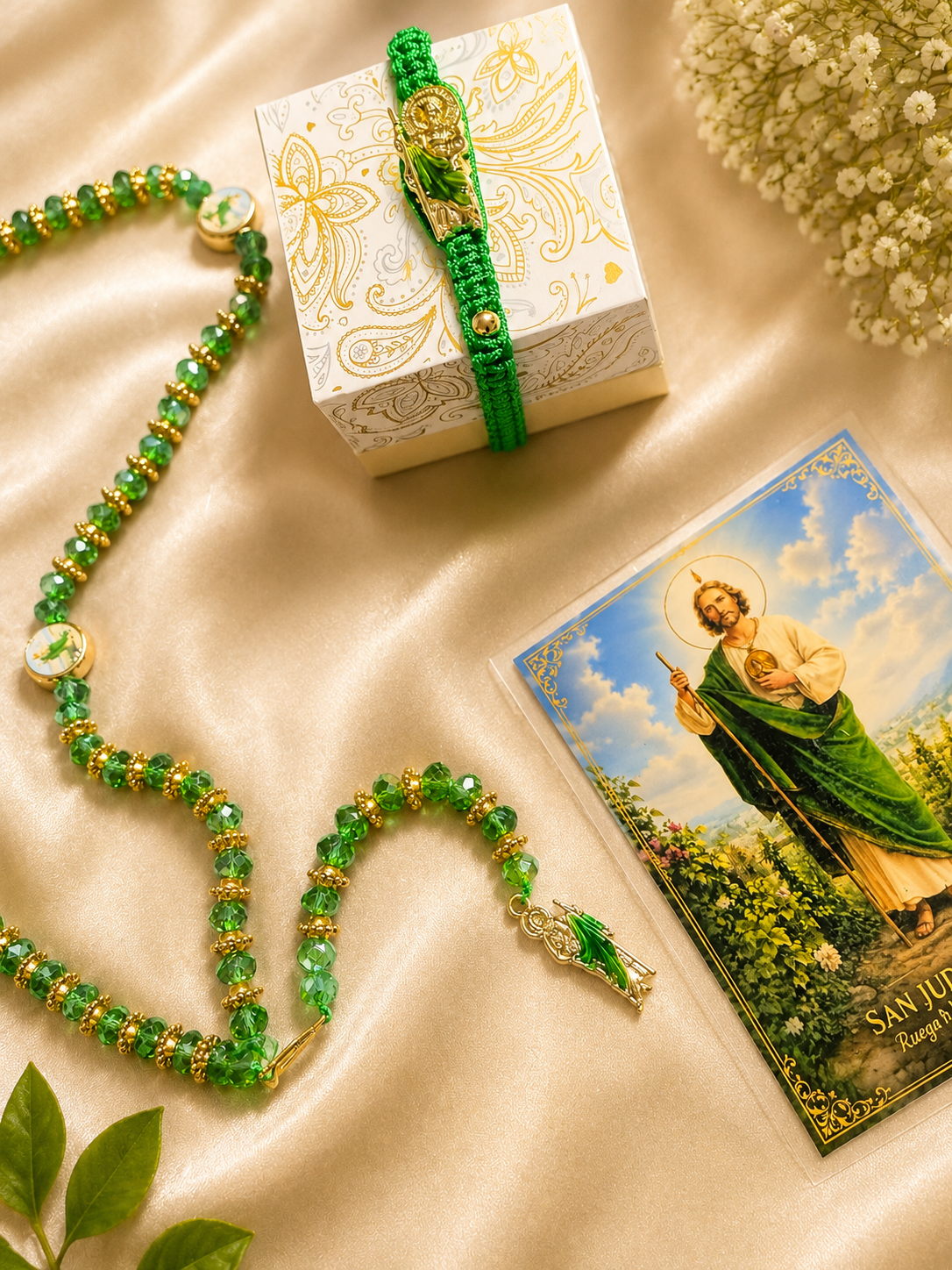 San Judas Tadeo Gift Set, Catholic Rosary & Bracelet, Saint Jude Prayer Gift, Religious Devotional Set
