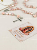 Handmade Rose Gold Virgen de Guadalupe Rosary | Pink Pearl Prayer Beads | Catholic Gift | Prayer Card & Devotional Gift