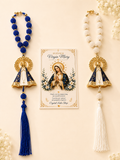 Virgin Mary Car Charm Set of 2, Marian Devotional Rearview Mirror Rosary, Catholic Gift