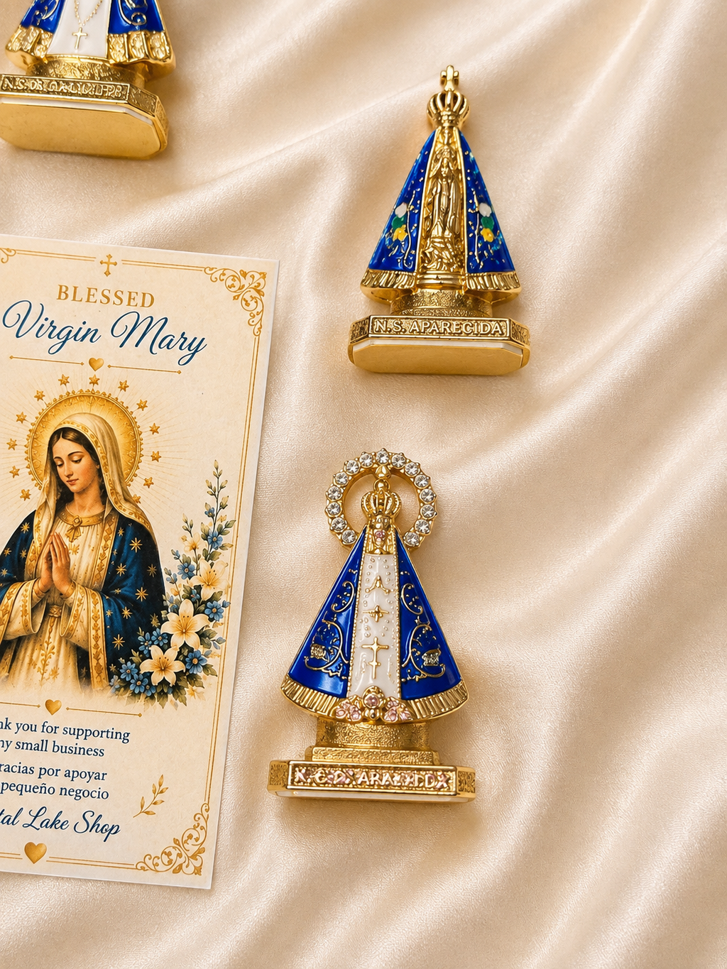 Virgin Mary Rosary, Blue Floral Beads, Catholic Prayer Gift