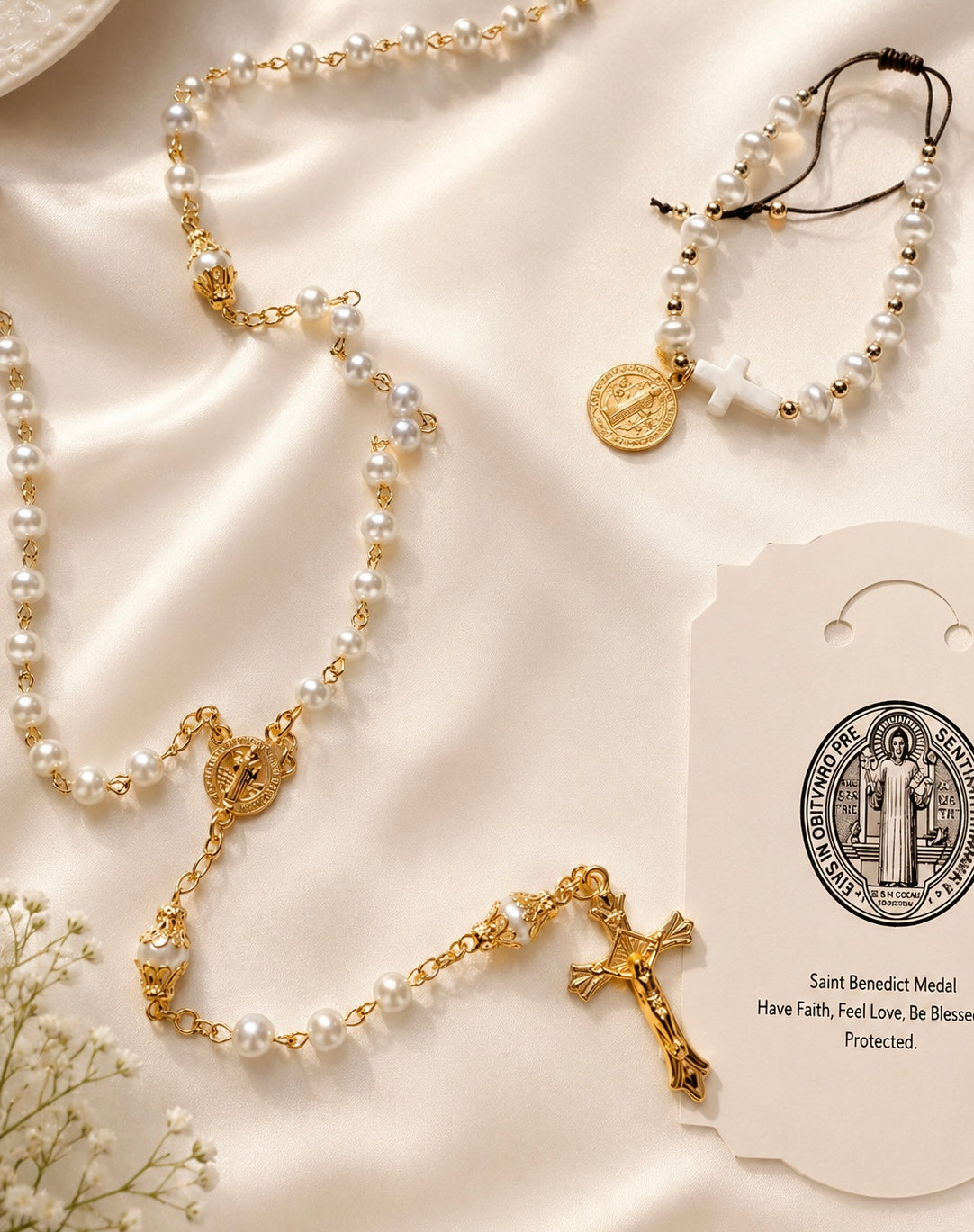 Saint Benedict Rosary & Bracelet Set | Handmade Catholic Prayer Beads, Adjustable Bracelet