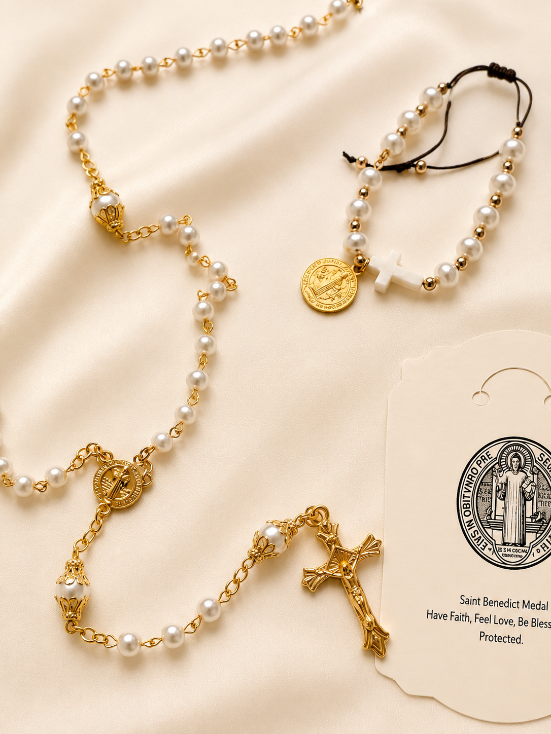 Saint Benedict Rosary & Bracelet Set | Handmade Catholic Prayer Beads, Adjustable Bracelet