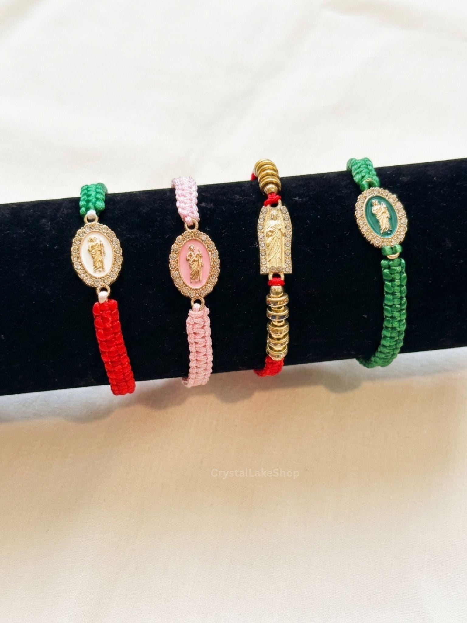 Handmade Saint Jude Bracelet Gift Set | 5 San Judas Tadeo Adjustable Bracelets | Catholic Gift | Prayer Card | Devotional Gift