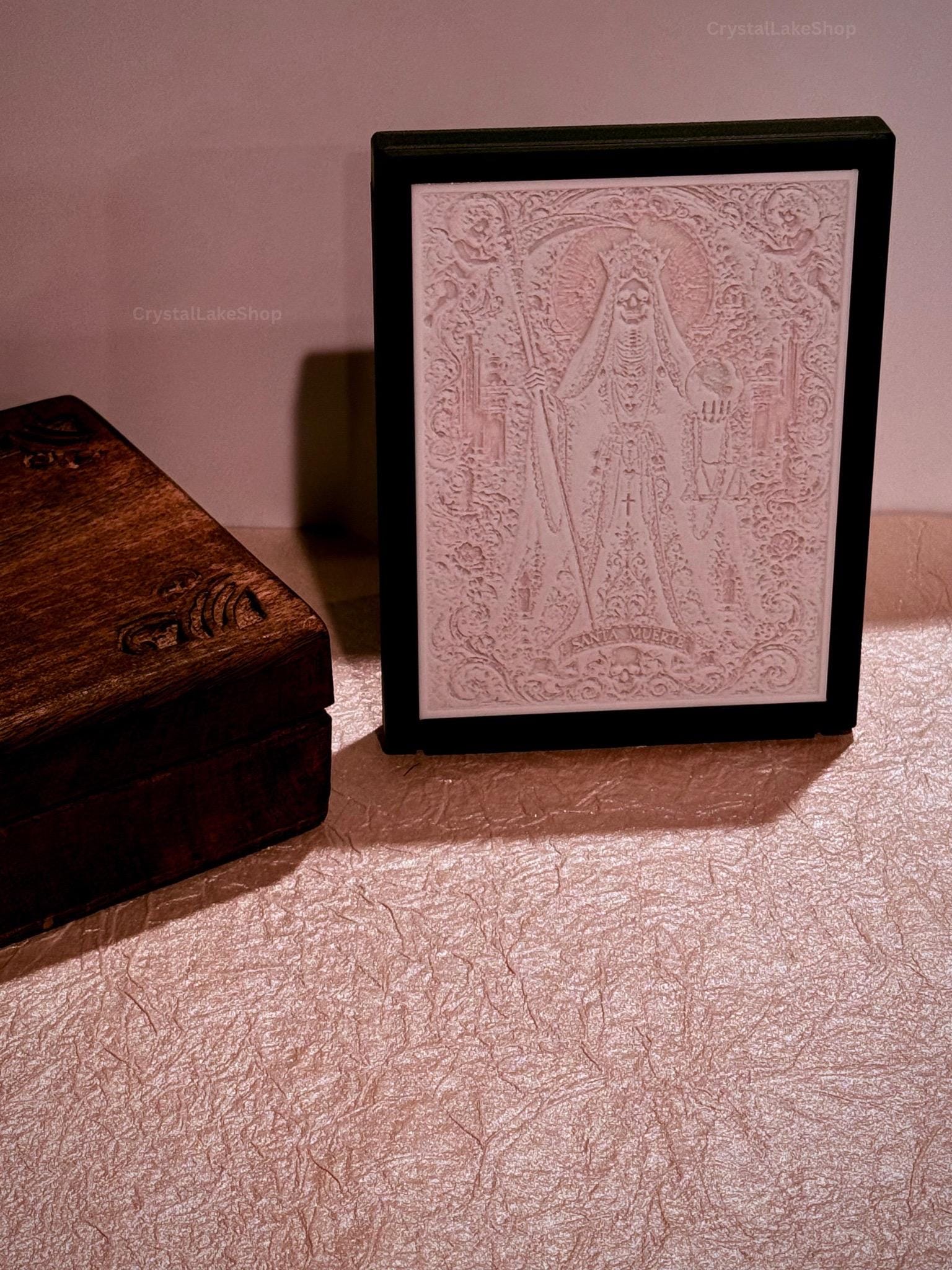 Handmade Santa Muerte Lithophane Lamp | 3D Printed Night Light | Religious Home Décor | Devotional Gift | Altar Decoration