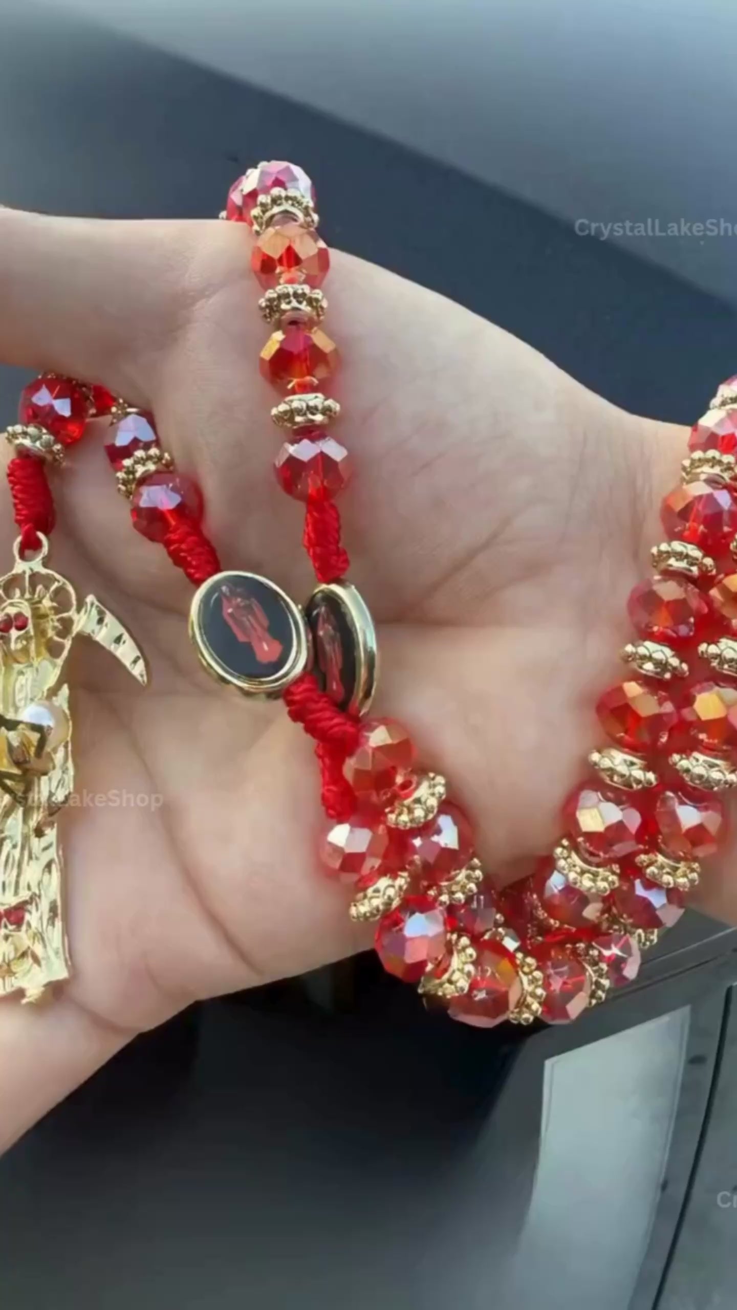 Santa Muerte Rosary | Red & Gold Prayer Beads | Handmade Gothic Catholic Gift | Spiritual Protection Jewelry
